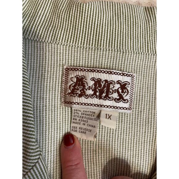 AMI Light Green Striped Scalloped Button Front Summer Style Jacket 1X - Picture 9 of 9